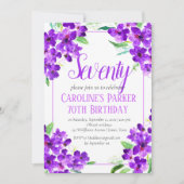 Rustikales Violett 70. Geburtstag Lila Einladung (Vorderseite)