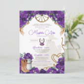 Rustikales Violett Lila Western Charro Quinceañera Einladung (Stehend Vorderseite)