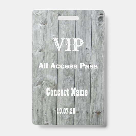 Rustikales VIP All Access Pass Konzertkonzert Abze Ausweis (Vorderseite)