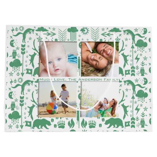 Rustikales Vogelbärenmuster Große Geschenktüte (Rückseite)