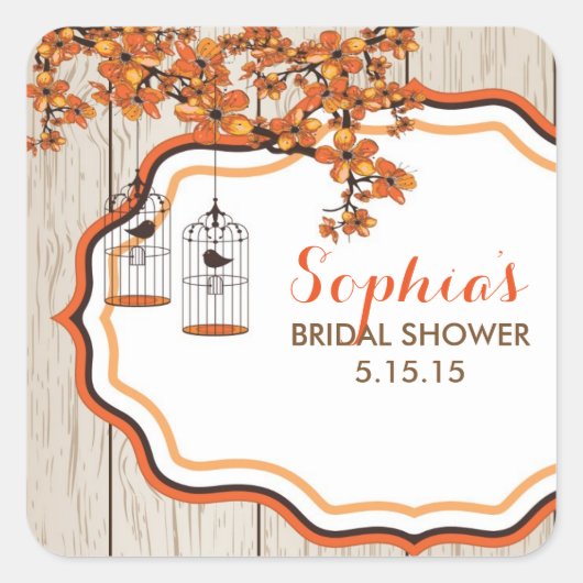 Rustikales Vogelkäfig-Brautparty bevorzugt Labels Quadratischer Aufkleber (Vorderseite)