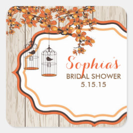 Rustikales Vogelkäfig-Brautparty bevorzugt Labels Quadratischer Aufkleber