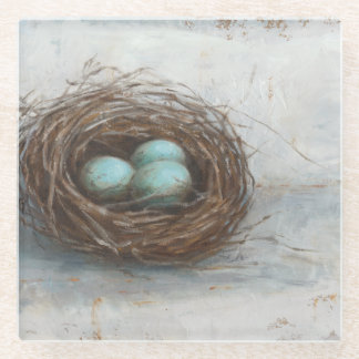 Rustikales Vogelnest - Blau Glasuntersetzer