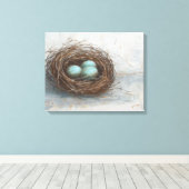 Rustikales Vogelnest - Blau Leinwanddruck (Insitu (Holzboden))