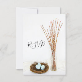 Rustikales Vogelnest, Eier, Pussy Willow Wedding R RSVP Karte