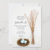 Rustikales Vogelnest Eier Pussy Willows Brautparty Einladung (Vorderseite)