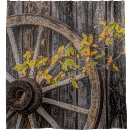 Rustikales Wagenrad Duschvorhang (Vorderseite)