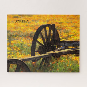 Rustikales Wagenrad / Gelbe und orangefarbene Wild Puzzle