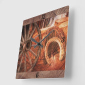 Rustikales Wagenrad-Hufeisen-Western Quadratische Wanduhr (Winkel)