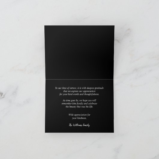 Rustikales Wagenrad, schwarzer Bereavement Dankeskarte (Innenseite)