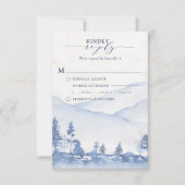 Rustikales Wald Blaue Wasserfarbe Mahlzeit RSVP Karte (Vorderseite)