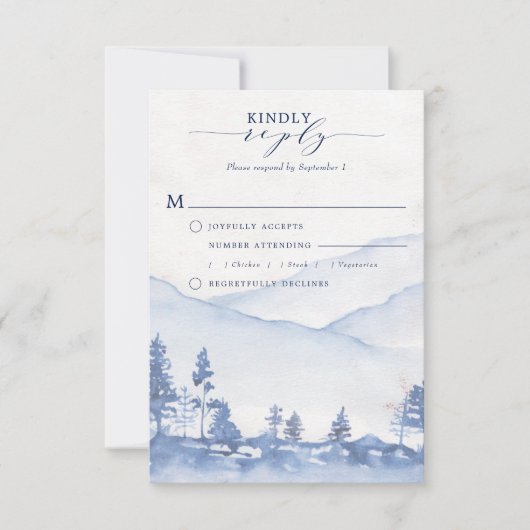 Rustikales Wald Blaue Wasserfarbe Mahlzeit RSVP Karte (Vorderseite)