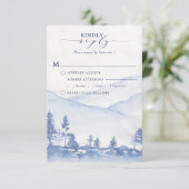 Rustikales Wald Blaue Wasserfarbe Mahlzeit RSVP Karte (Stehend Vorderseite)