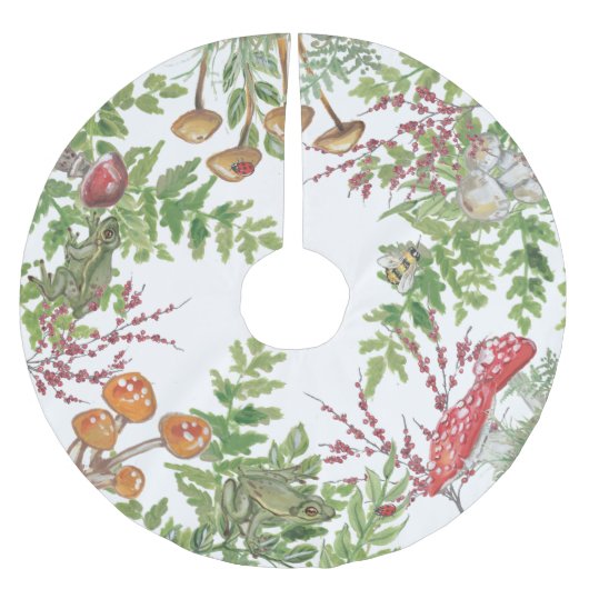 Rustikales Wald Foliage Frosch Bee Ladybug Mushroo Polyester Weihnachtsbaumdecke (Vorderseite)