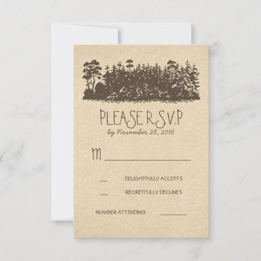 Rustikales Wald Hochzeitskarten RSVP Karte (Vorderseite)