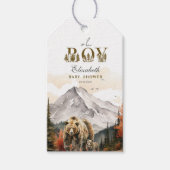 Rustikales Wald "Oh Boy" Mountain Bear Baby Dusche Geschenkanhänger (Vorderseite)