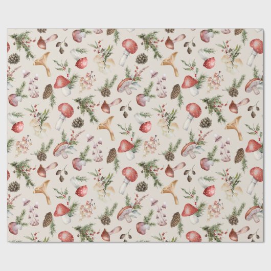 Rustikales Wald Pilze Weihnachten Geschenkpapier (Flach)
