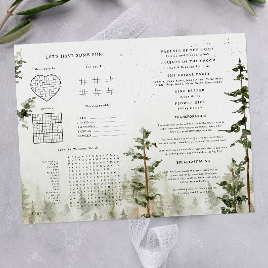 Rustikales Wald-Wasserfall-Hochzeitsprogramm mit S