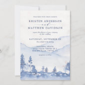 Rustikales Wald Wasserfarbe Blaue Hochzeit Einladung (Vorderseite)