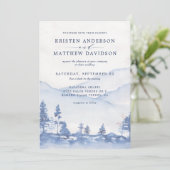 Rustikales Wald Wasserfarbe Blaue Hochzeit Einladung (Stehend Vorderseite)