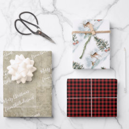 Rustikales Wald Wasserfarbenland Kariert mit Name Geschenkpapier Set