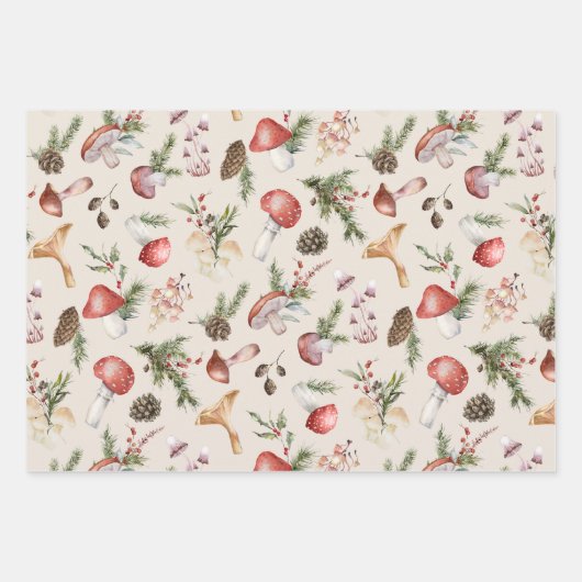 Rustikales Wald Weihnachten Winter Pilze. Geschenkpapier Set (Vorderseite)