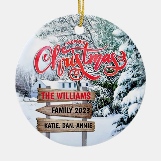 Rustikales Wald Weihnachten Winterschnee Wälder Keramik Ornament (Vorne)