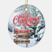 Rustikales Wald Weihnachten Winterschnee Wälder Keramik Ornament (Links)