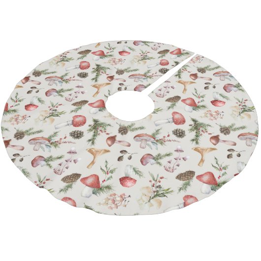 Rustikales Wald Weihnachts Pilze Polyester Weihnachtsbaumdecke (Schrägansicht)