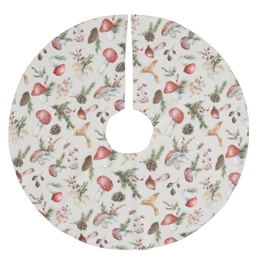 Rustikales Wald Weihnachts Pilze Polyester Weihnachtsbaumdecke (Vorderseite)