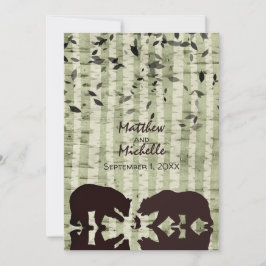 Rustikales Waldbärenfischen, Birkenbäume Hochzeit Einladung