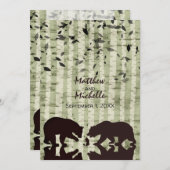 Rustikales Waldbärenfischen, Birkenbäume Hochzeit Einladung (Vorne/Hinten)