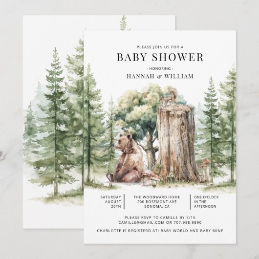 Rustikales Waldbärenwald Kinderdusche Einladung (Vorne/Hinten)