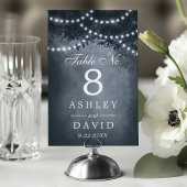 Rustikales Waldbaum String Lights Navy Blue Tischnummer