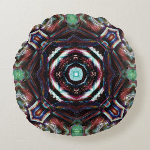 Rustikales, waldbraunes Kaleidoskop mit Minzdetail Rundes Kissen