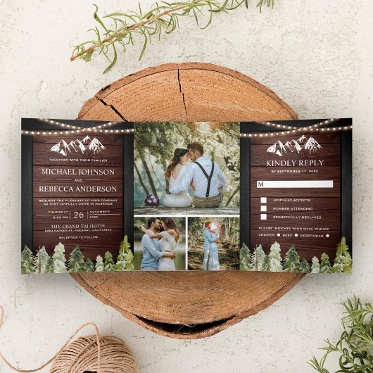Rustikales Waldfoto Hochzeit Dreifach Gefaltete Einladung