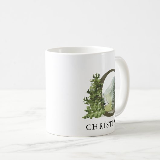 Rustikales Waldgebirge Letter C Monogramm Kaffeetasse (VorderseiteRechts)