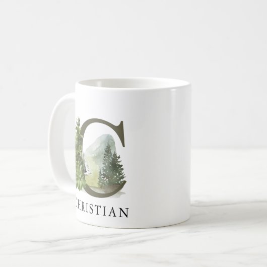 Rustikales Waldgebirge Letter C Monogramm Kaffeetasse (Vorderseite Links)