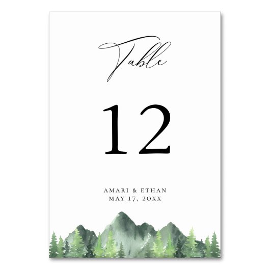 Rustikales Waldgebirge Tischnummer (Vorderseite)