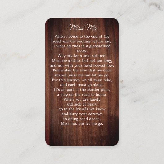 Rustikales Waldgrün Beerdigung Gedenkkarte Telefonnummerkarte (Rückseite)