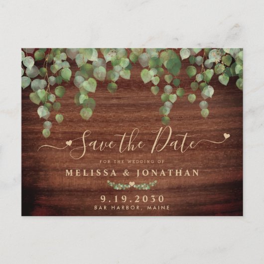 Rustikales Waldgrün Land Hochzeit Save the Date Ankündigungspostkarte (Vorderseite)