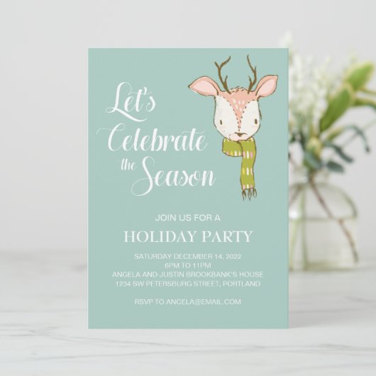 Rustikales Waldhirsch mit Scarf Feiertag Einladung (Stehend Vorderseite)