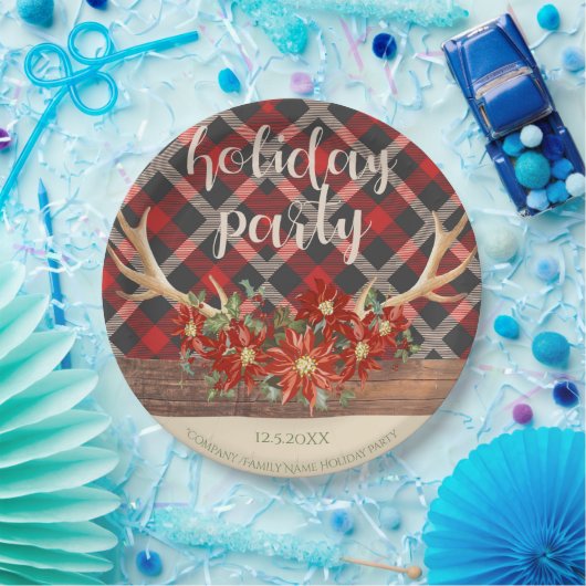 Rustikales Waldland Antler und Kariert Pappteller (Party)