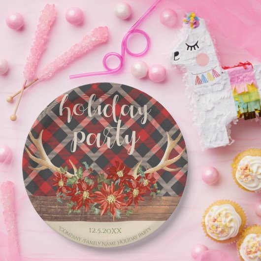 Rustikales Waldland Antler und Kariert Pappteller (Party)