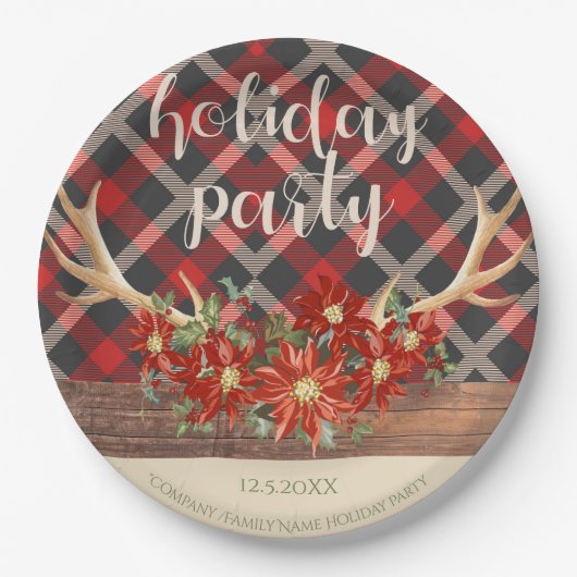 Rustikales Waldland Antler und Kariert Pappteller (Vorderseite)