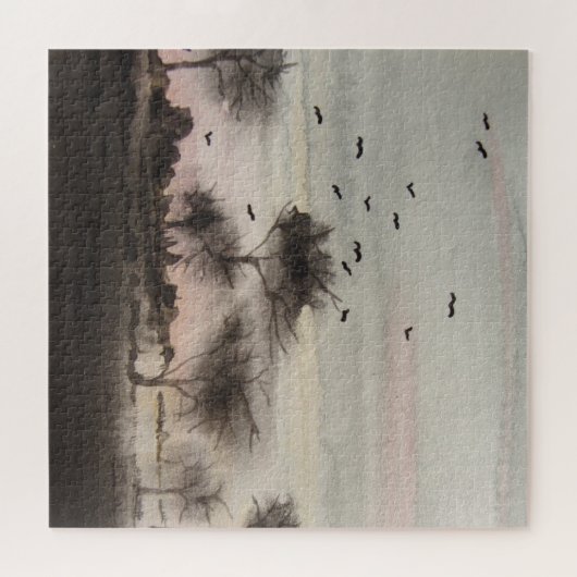 rustikales Waldland Herbst Landschaft Sonnenunterg Puzzle (Horizontal)