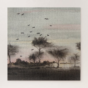 rustikales Waldland Herbst Landschaft Sonnenunterg Puzzle