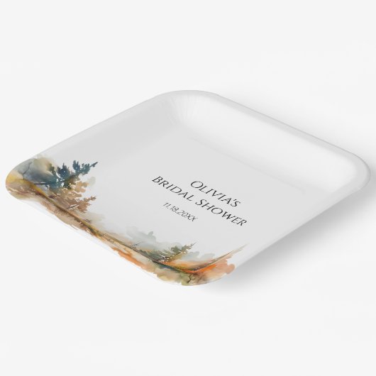 Rustikales Waldland Herbstwald Brautparty Pappteller (Gewinkelt)