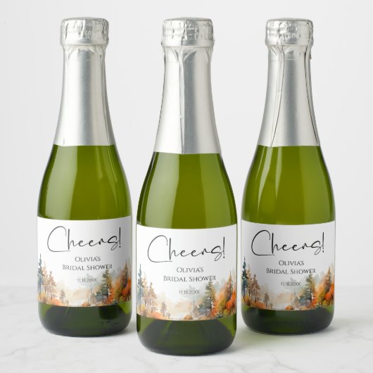 Rustikales Waldland Herbstwald Brautparty Schaumweinetikett (Flaschen)