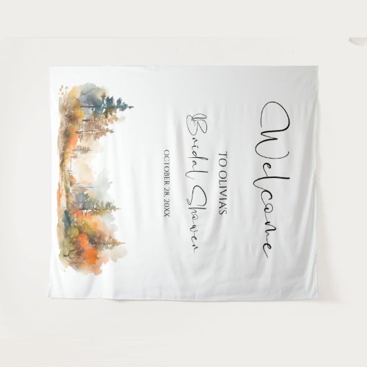 Rustikales Waldland Herbstwald Brautparty Wandteppich (Vorderseite (Horizontal))